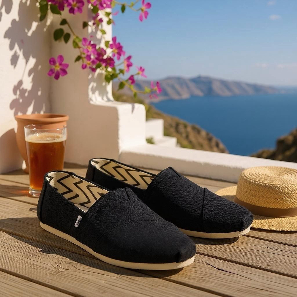 Toms Womens Alpargata Classic BLACK Canvas Slip-On Sneakers SZ 9 W